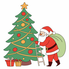 Santa Claus and Christmas tree vector design for Christmas Day on the background 