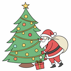 Santa Claus and Christmas tree vector design for Christmas Day on the background 