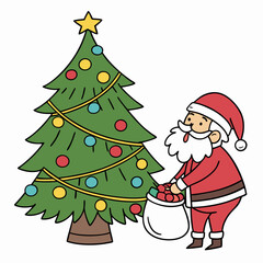 Santa Claus and Christmas tree vector design for Christmas Day on the background 