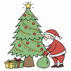 Santa Claus and Christmas tree vector design for Christmas Day on the background 