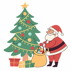 Santa Claus and Christmas tree vector design for Christmas Day on the background 