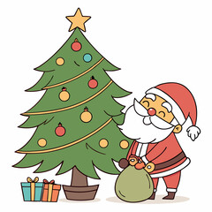 Santa Claus and Christmas tree vector design for Christmas Day on the background 