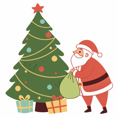 Santa Claus and Christmas tree vector design for Christmas Day on the background 