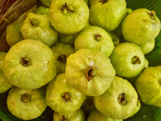 Guava fruits with water droplets top view image 
