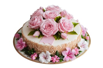 cake with pink roses