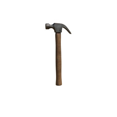 An old hammer is stuck on a wooden handle