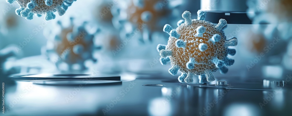 Aufkleber closeup view of virus particle under microscopic examination in lab setting. virus structure, spikes