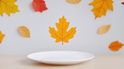 Floating Autumn Leaf on White Plate