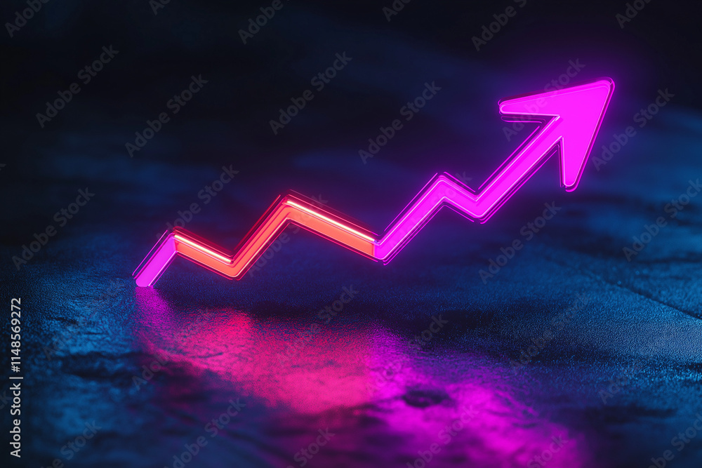 Poster a neon graph with an arrow pointing upwards