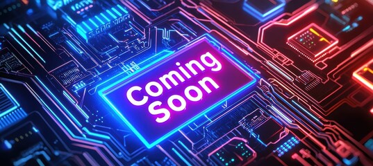 Futuristic Tech Expo Banner with Glowing Circuit Boards and Bold Text Design