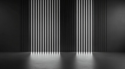 A minimalist space featuring vertical light, background, elegant strips against a dark background.