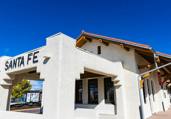Restored Historic Santa Fe Train Depot at Santa Fe Railyard District, Santa Fe, New Mexico, USA