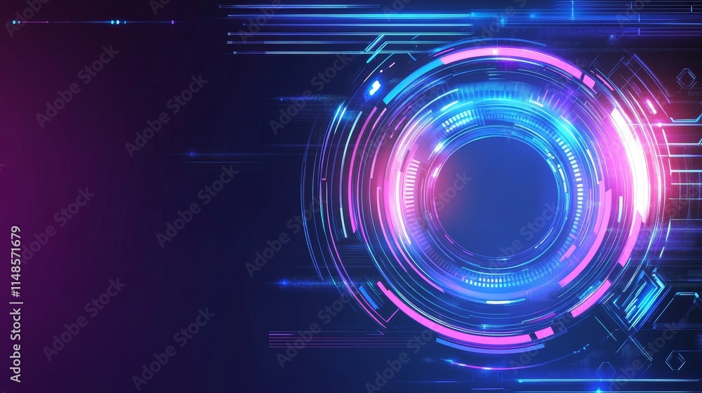 Poster futuristic abstract, background design with vibrant colors and circular patterns.