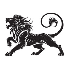 Powerful attacking lion silhouette for unique artistic media - Attacking lion illustration - minimallest attacking lion vector
