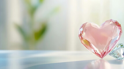 Crystal Pink Valentine conveys delicate sentiments of intimacy affection and softness. Striking Pink Heart Crystal on Soft Background with Green Hues