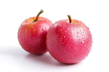 Red apples with water drops isolated on white background. Clipping path