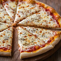 National Pizza Day Delicious Cheese Pizza Slices on Wooden Board