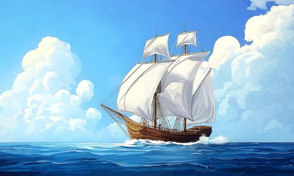 A boat with decoration travelling in the sea