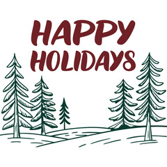 Fototapeta premium Happy Holidays Greeting Card with Hand-Drawn Pine Trees