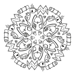 Camping elements set in round ornament