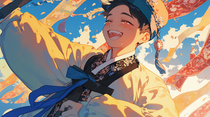 kawaii anime cartoon seollal korean new year celebration background