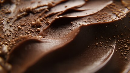 A mouthwatering closeup of rich mocha mousse showcases its smooth, creamy texture and enticing chocolatey allure, making it a perfect treat for dessert lovers and culinary enthusiasts
