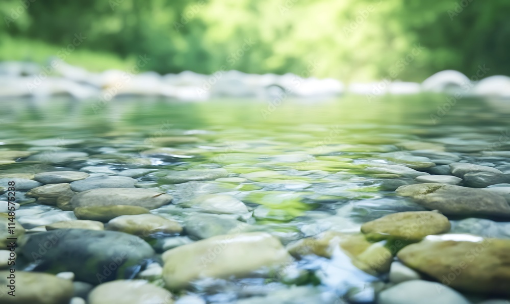 Poster Close-up of smooth pebble textures in stream