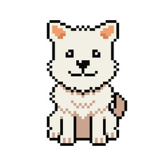 Pixel art cute white dog vector in retro style for design.