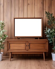 Vintage Television Set on Wooden Background