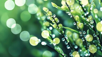 Dewdrops on Lush Green Spring Leaves - Macro Photography of Nature's Beauty