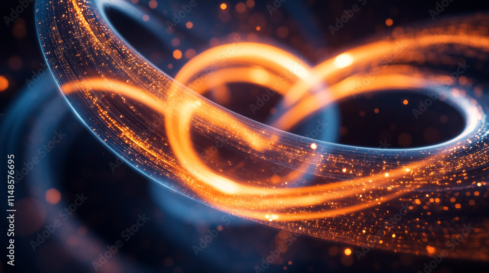 Poster abstract swirling lights create a dynamic visual effect on dark background.