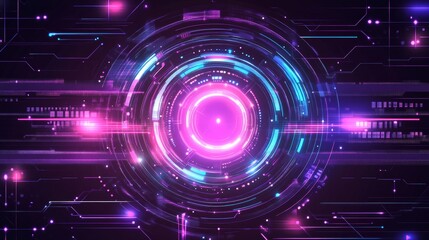 Fototapeta premium abstract, background digital design featuring vibrant circular patterns and glowing lines.