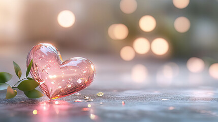 Fototapeta premium Crystal Pink Valentine conveys delicate sentiments of intimacy affection and softness. Beautiful Crystal Pink Heart for Romantic Valentine Love Setting