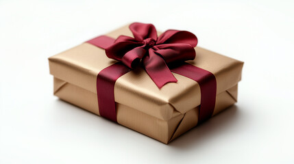 Obraz premium Elegant beige gift box tied with a luxurious red ribbon, perfect for festive gifting