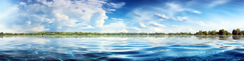 Fototapeta premium Beautiful blue ocean with a few trees in the background
