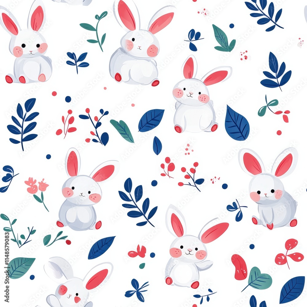 Wall mural Cute Simple Seamless Rabbit Patterns for Fun Baby Designs