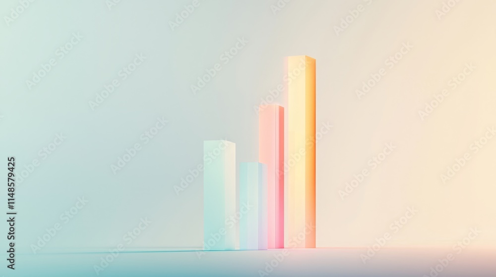 Poster abstract representation of rising data trends with colorful bars on a soft gradient background