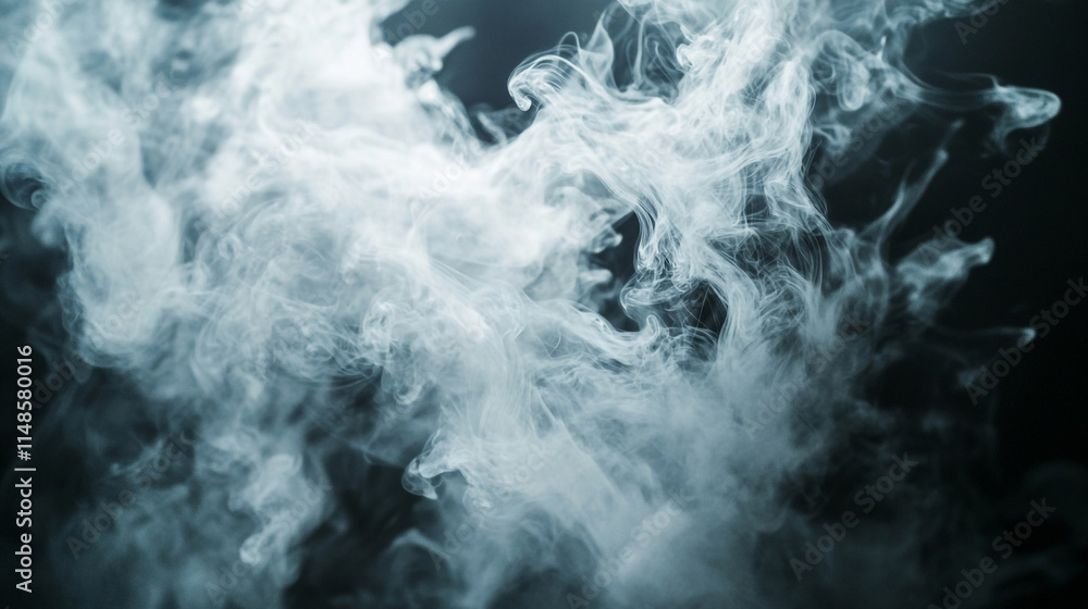 Poster mysterious swirling smoke creating intricate patterns in dark background.