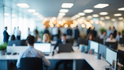 Hyperlapse view of busy modern office interior