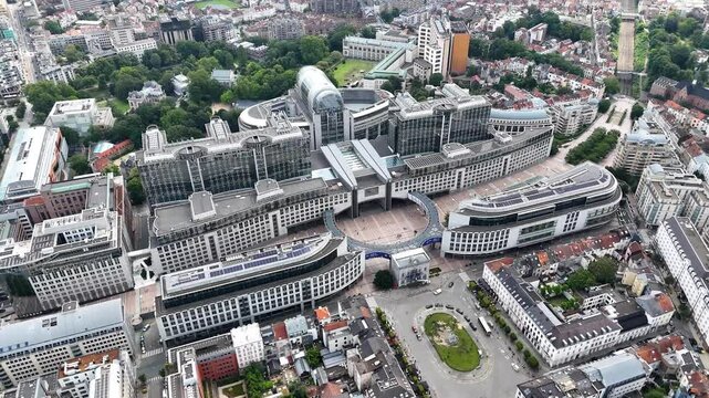Aerial view of the European Parliament (Espace Leopold) in Brussels, Belgium