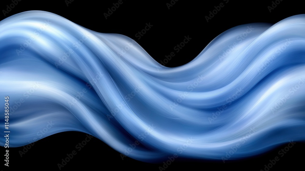 Wall mural Abstract Blue Silk Wave, Elegant Flowing Fabric Texture on Black Background