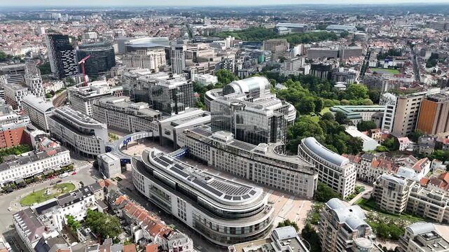 Bird's-eye view of the European Parliament in Brussels, Belgium