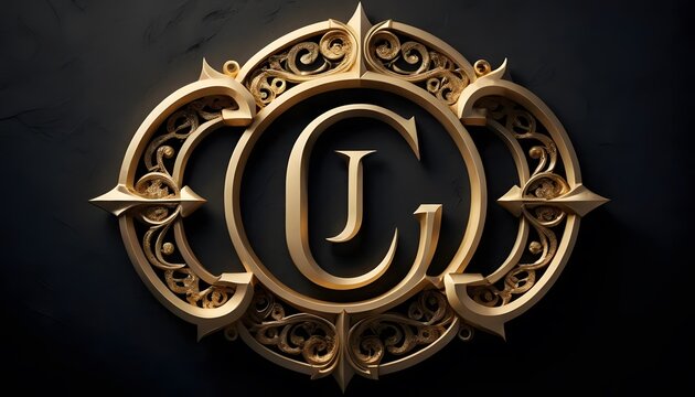 Elegant Golden Monogram CJ,  Intricate Ornate Design