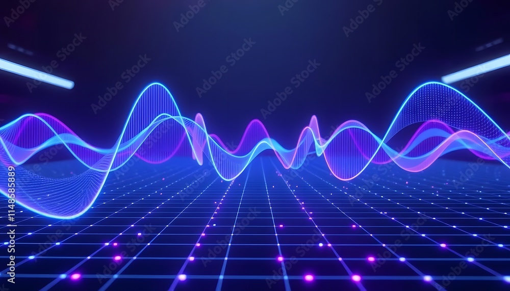 Poster abstract neon waveform visualization: dynamic data representation in cyberspace