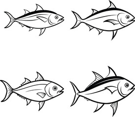 Bundle sea Tuna fish line art and illustrator