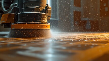 Precision cutting in a modern workshop with woodworking machinery in action