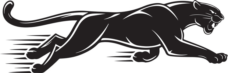 A silhouette vector of a panther capturing the powerful movement, Tiger vector silhouette, black and white panther