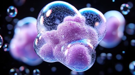 Abstract Purple Foam Bubbles in Water Close-Up Macro Shot