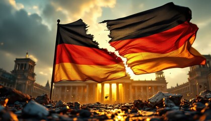 Torn German Flag at Brandenburg Gate: A Symbol of Division and Uncertainty