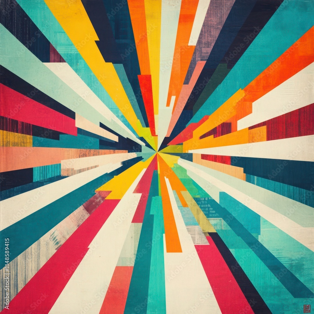 Poster vibrant abstract artwork featuring dynamic lines and bold colors in a geometric pattern representing